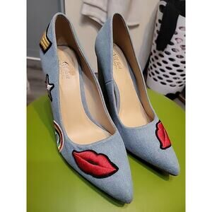Not Just a Pump Ogden Size 7.5 Embroidered Patches Lips Rainbow Star Heels